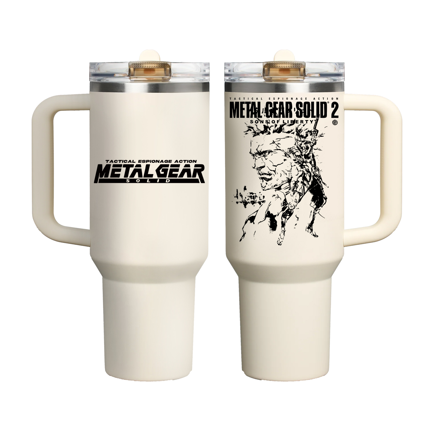GS2 Snake And Raiden Cover Game Metal Gear Solid Graphic Flip Straw Tumbler