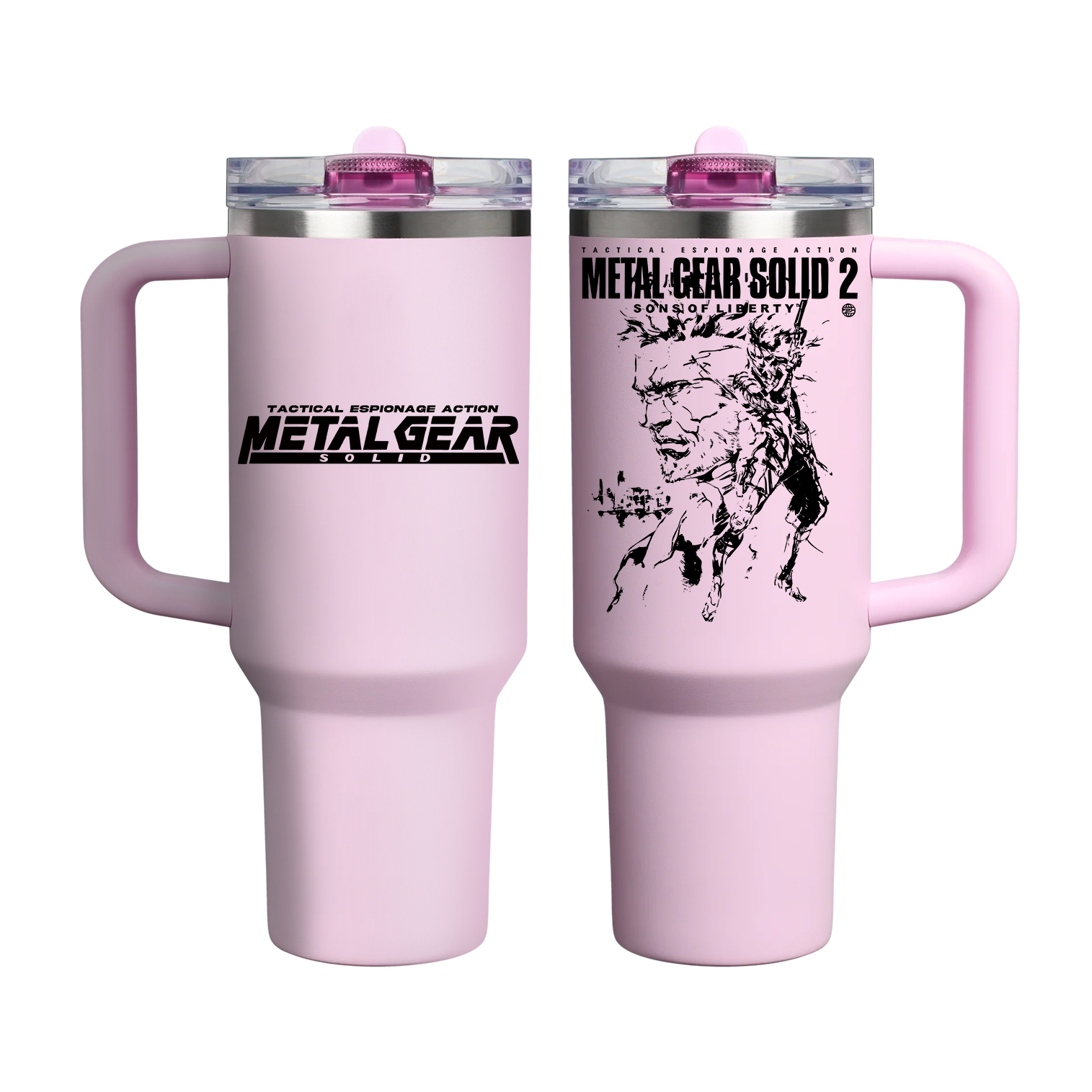 GS2 Snake And Raiden Cover Game Metal Gear Solid Graphic Flip Straw Tumbler