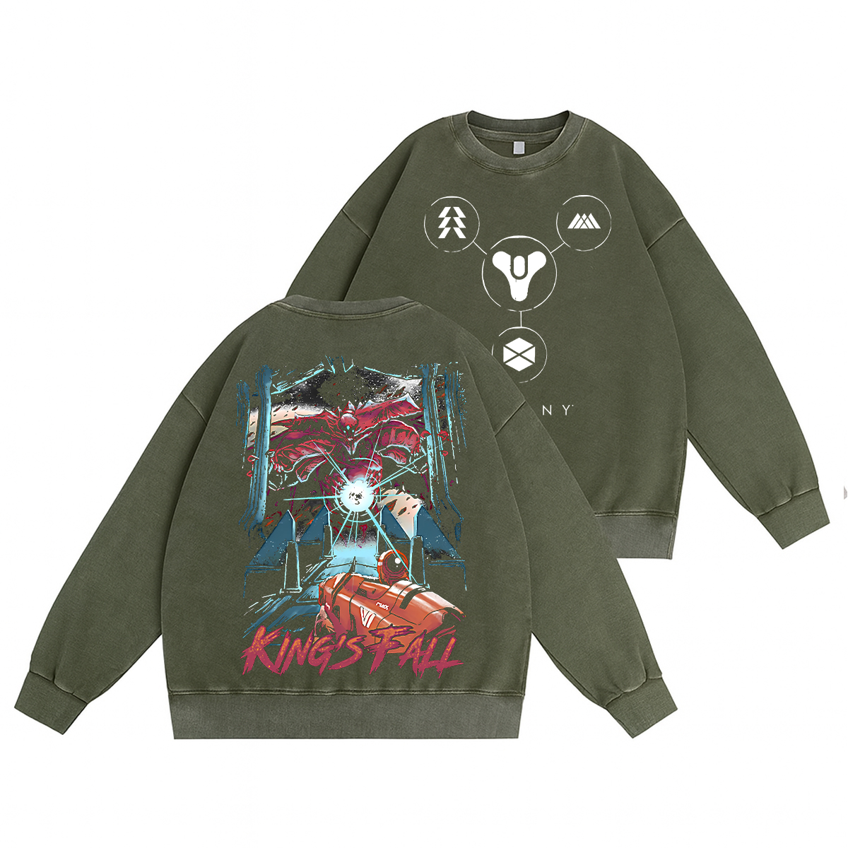 Destinys King's Fall Unisex Washed Crewneck Sweatshirt