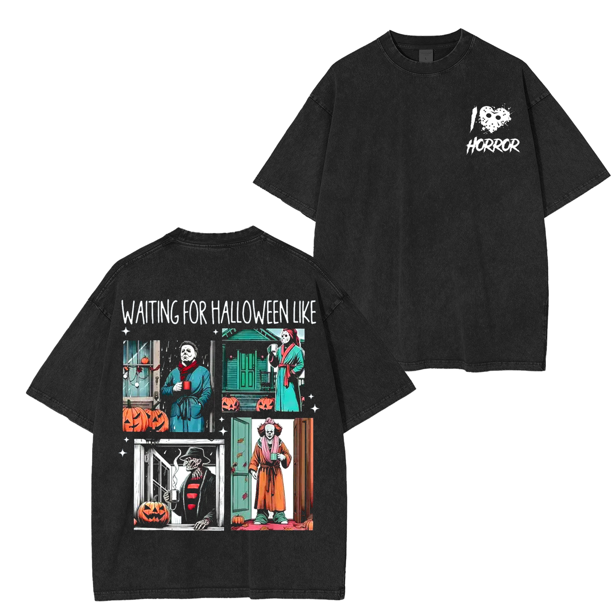 Waiting For Halloween Like Characters��Funny Horror Halloween Unisex Washed T-Shirt