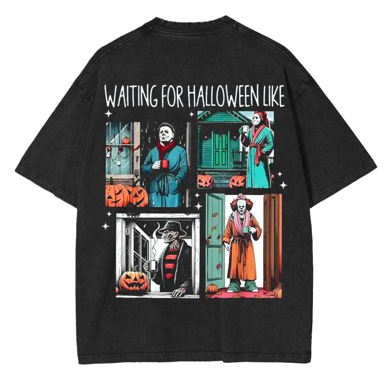 Waiting For Halloween Like Characters��Funny Horror Halloween Unisex Washed T-Shirt