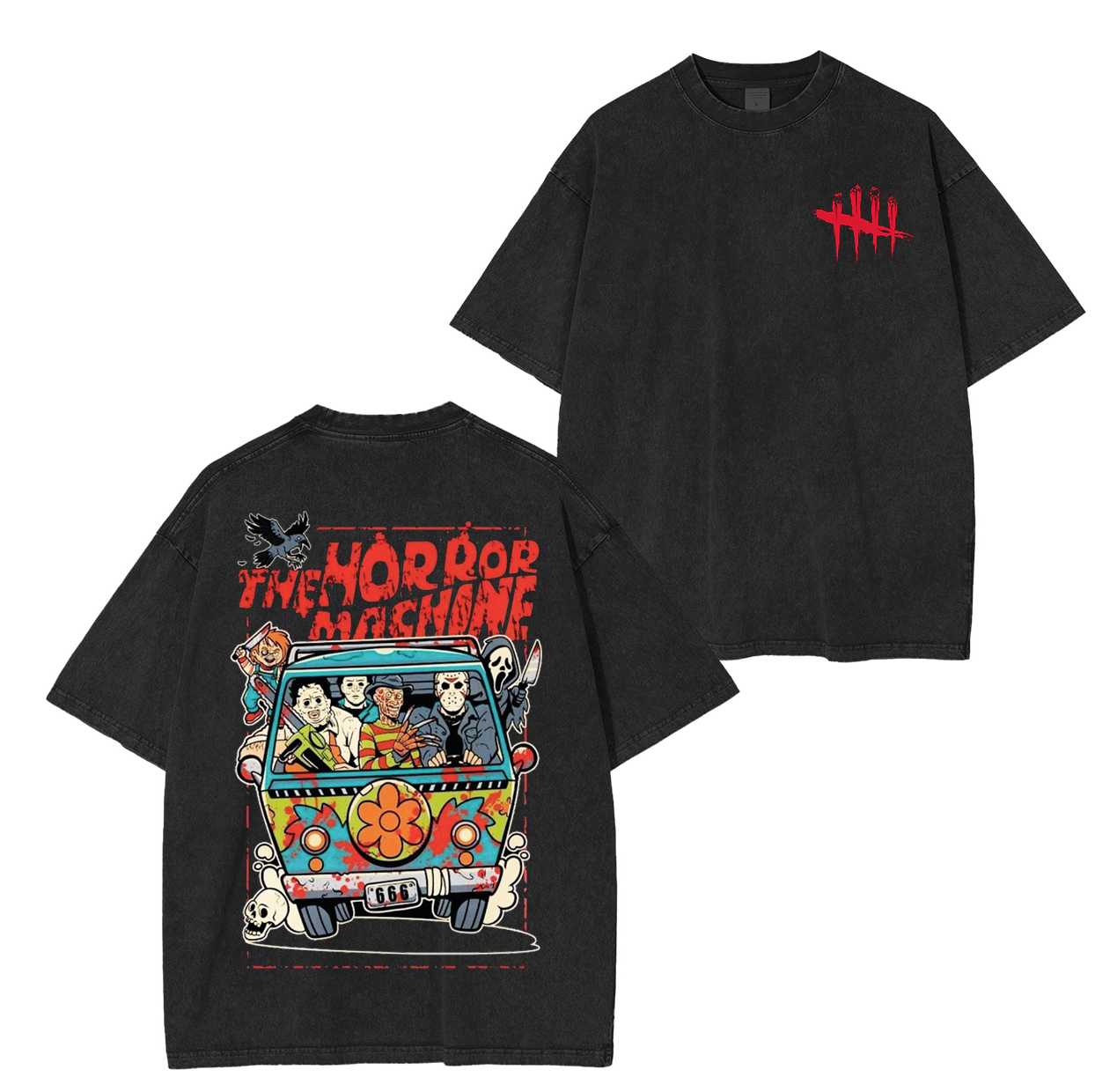 The Horror Machine,Horror Movie Characters Halloween Unisex Washed T-Shirt