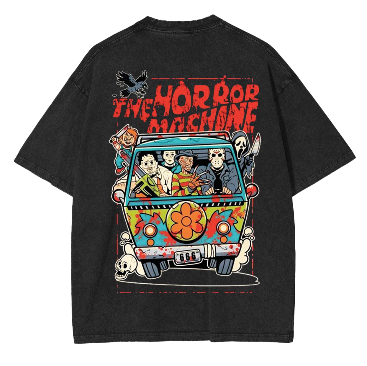 The Horror Machine,Horror Movie Characters Halloween Unisex Washed T-Shirt