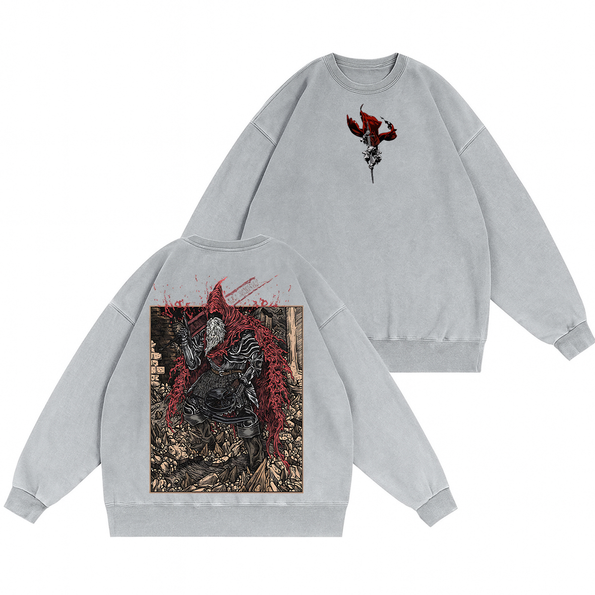 Dark Souls Slave Knight Gael Grim Unisex Washed Crewneck Sweatshirt