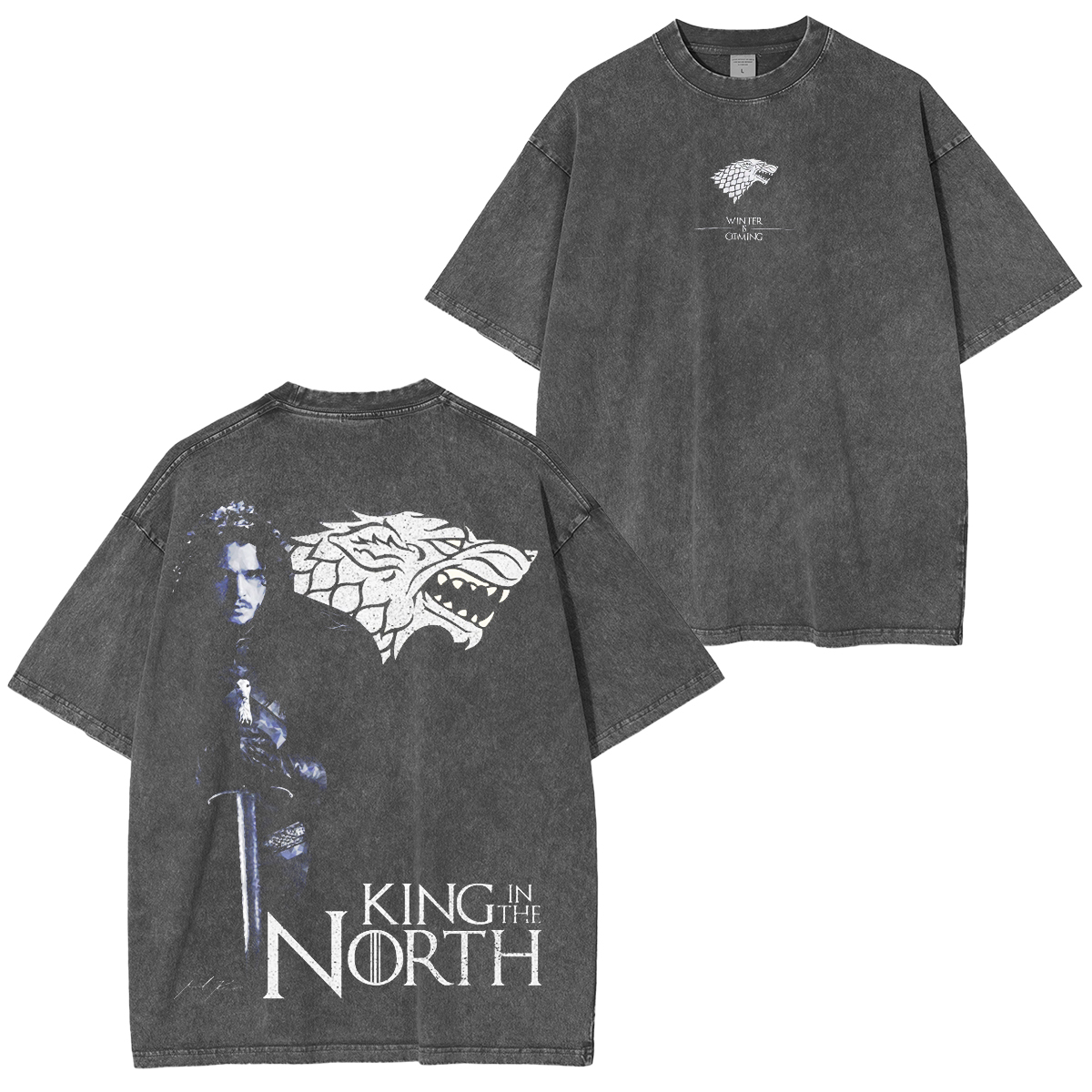 House Stark sigil + King in the North back Unisex Washed T-shirt/Crewneck/Hoodie