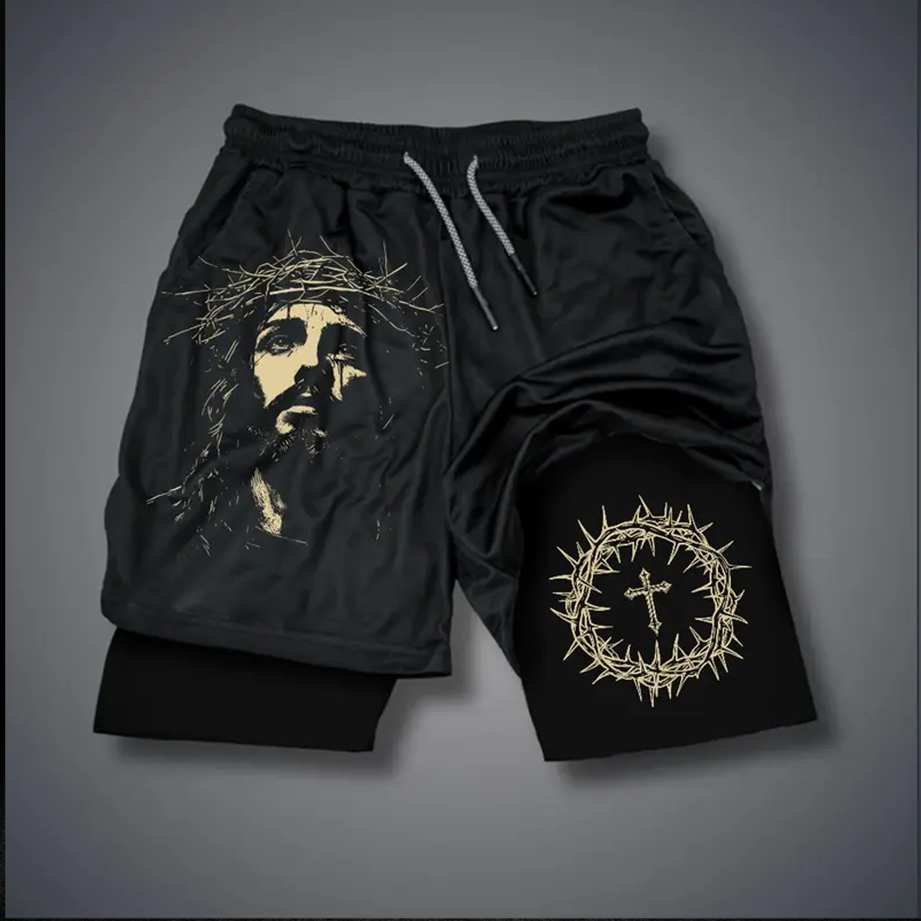 Jesus Crown of thorns Graphic Gym Shorts
