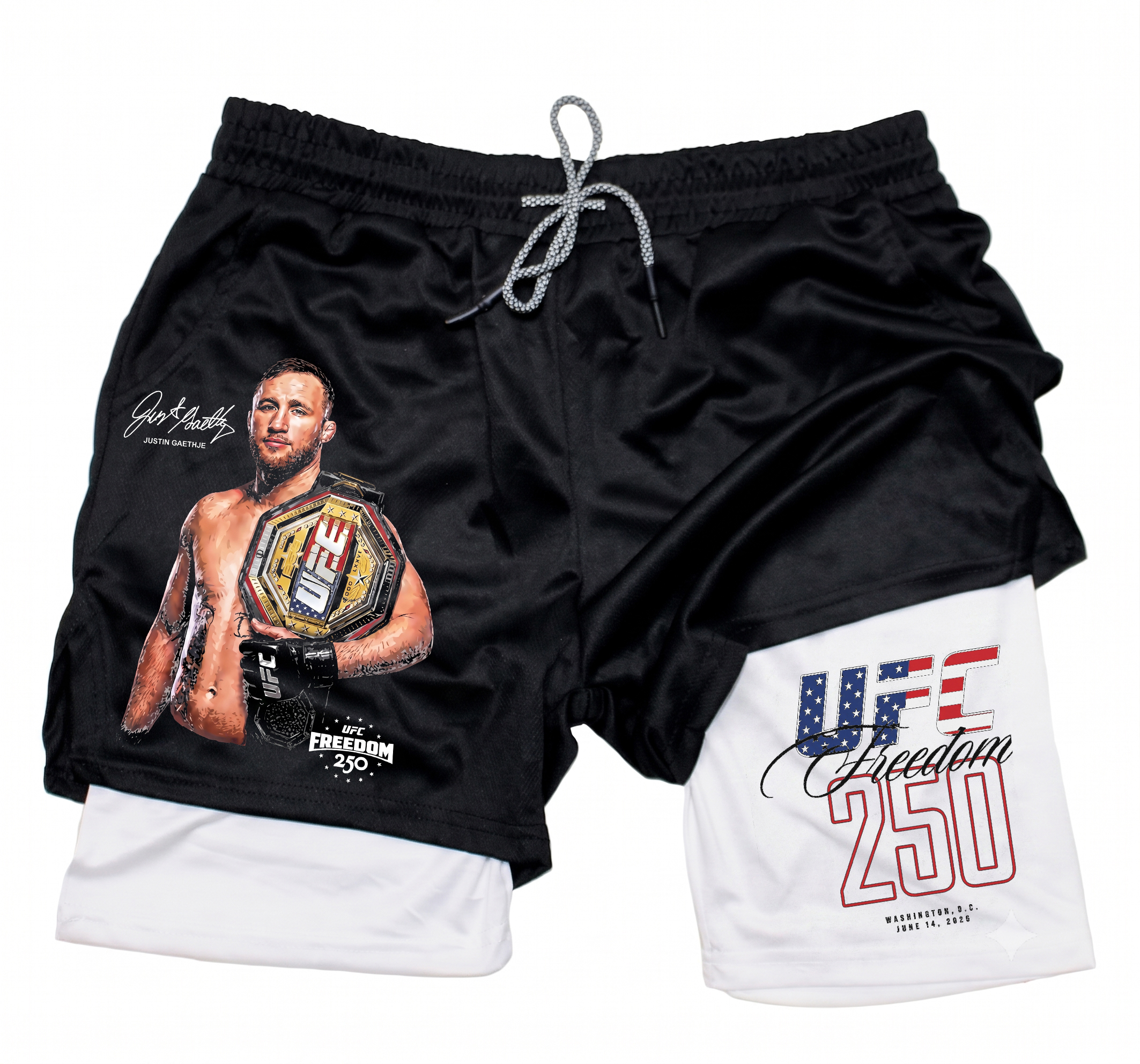 UFC Freedom Collection] UFC Freedom 250 Fighters Printed Double Layer Shorts
