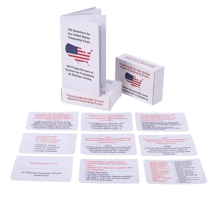 2025 U.S. Civics Test Flash Cards Combo Set with Bilingual Booklet - English/Spanish