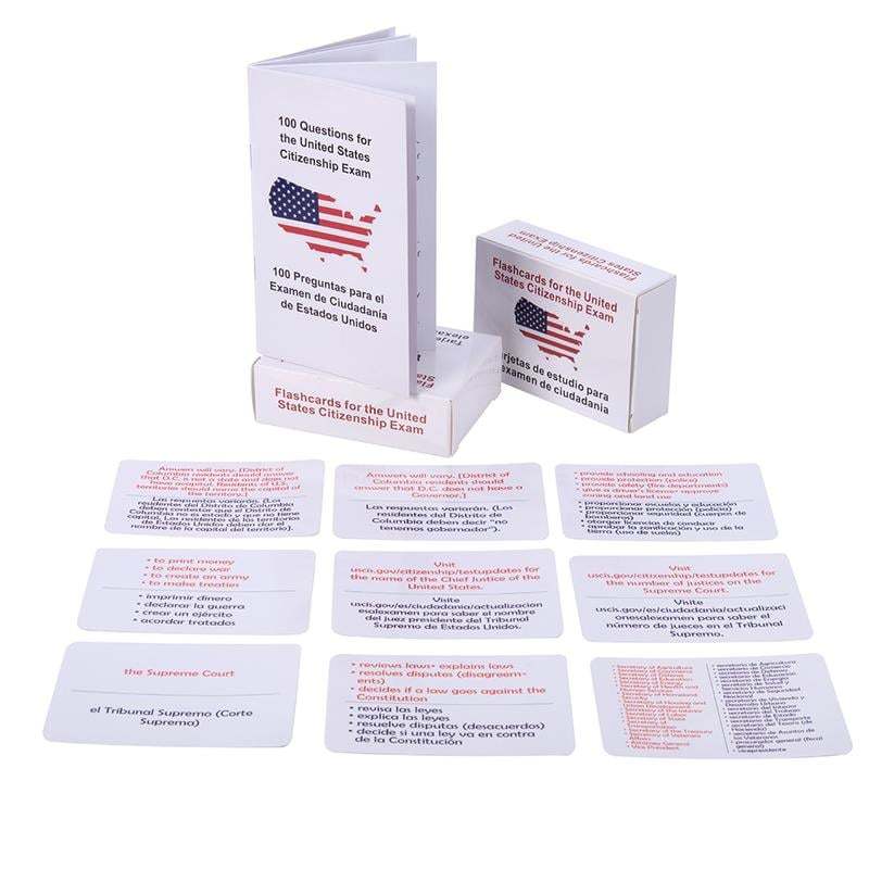 2025 U.S. Civics Test Flash Cards Combo Set with Bilingual Booklet - English/Spanish