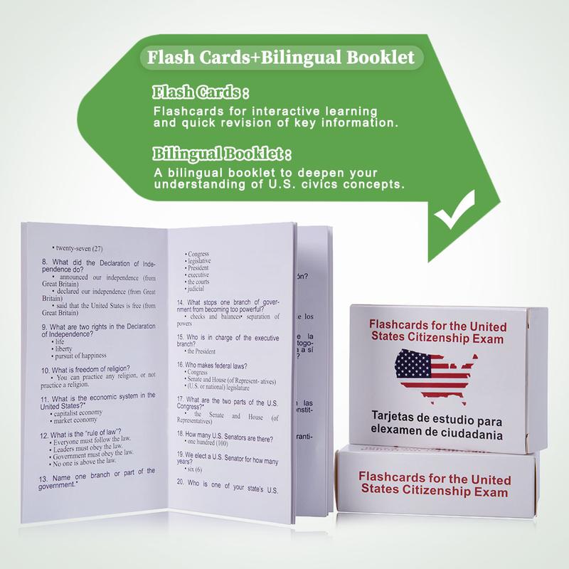 2025 U.S. Civics Test Flash Cards Combo Set with Bilingual Booklet - English/Spanish
