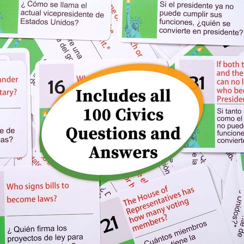 2025 U.S. Civics Test Flash Cards Combo Set with Bilingual Booklet - English/Spanish