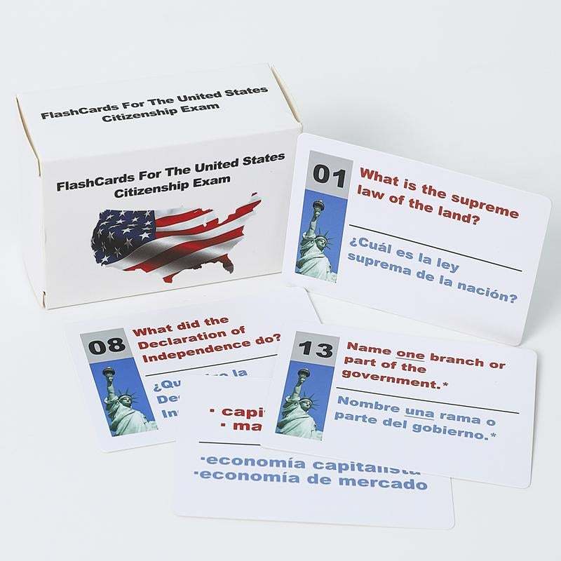2025 U.S. Civics Test Flash Cards Combo Set with Bilingual Booklet - English/Spanish