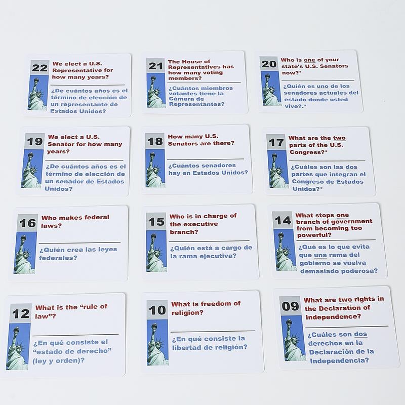 2025 U.S. Civics Test Flash Cards Combo Set with Bilingual Booklet - English/Spanish