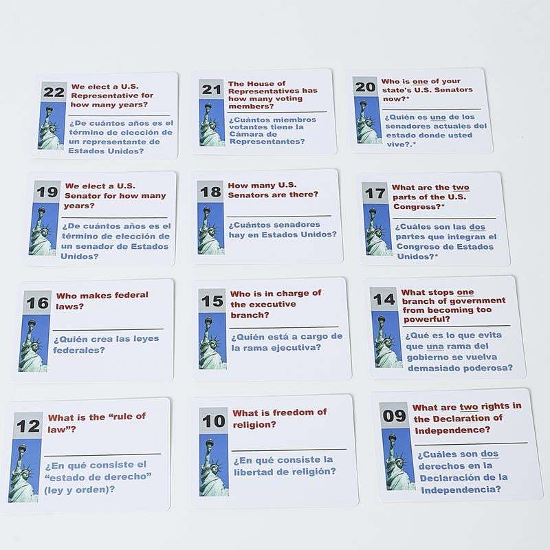 2025 U.S. Civics Test Flash Cards Combo Set with Bilingual Booklet - English/Spanish