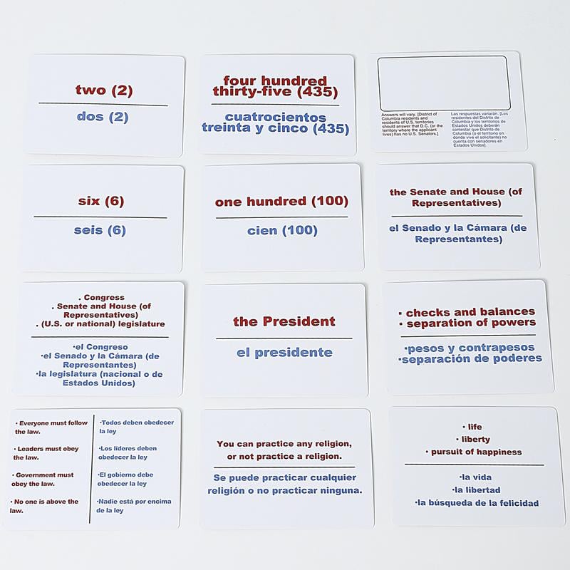 2025 U.S. Civics Test Flash Cards Combo Set with Bilingual Booklet - English/Spanish