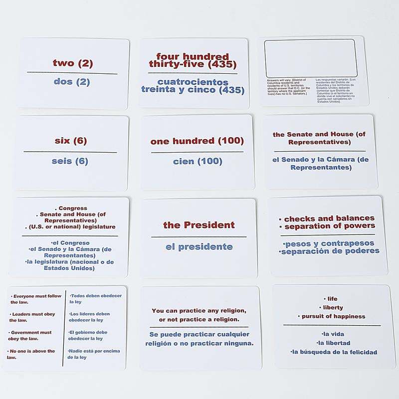 2025 U.S. Civics Test Flash Cards Combo Set with Bilingual Booklet - English/Spanish