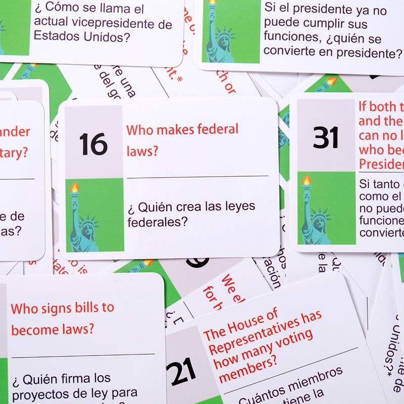 2025 U.S. Civics Test Flash Cards Combo Set with Bilingual Booklet - English/Spanish