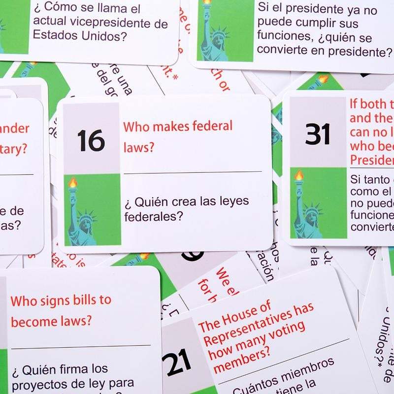 2025 U.S. Civics Test Flash Cards Combo Set with Bilingual Booklet - English/Spanish