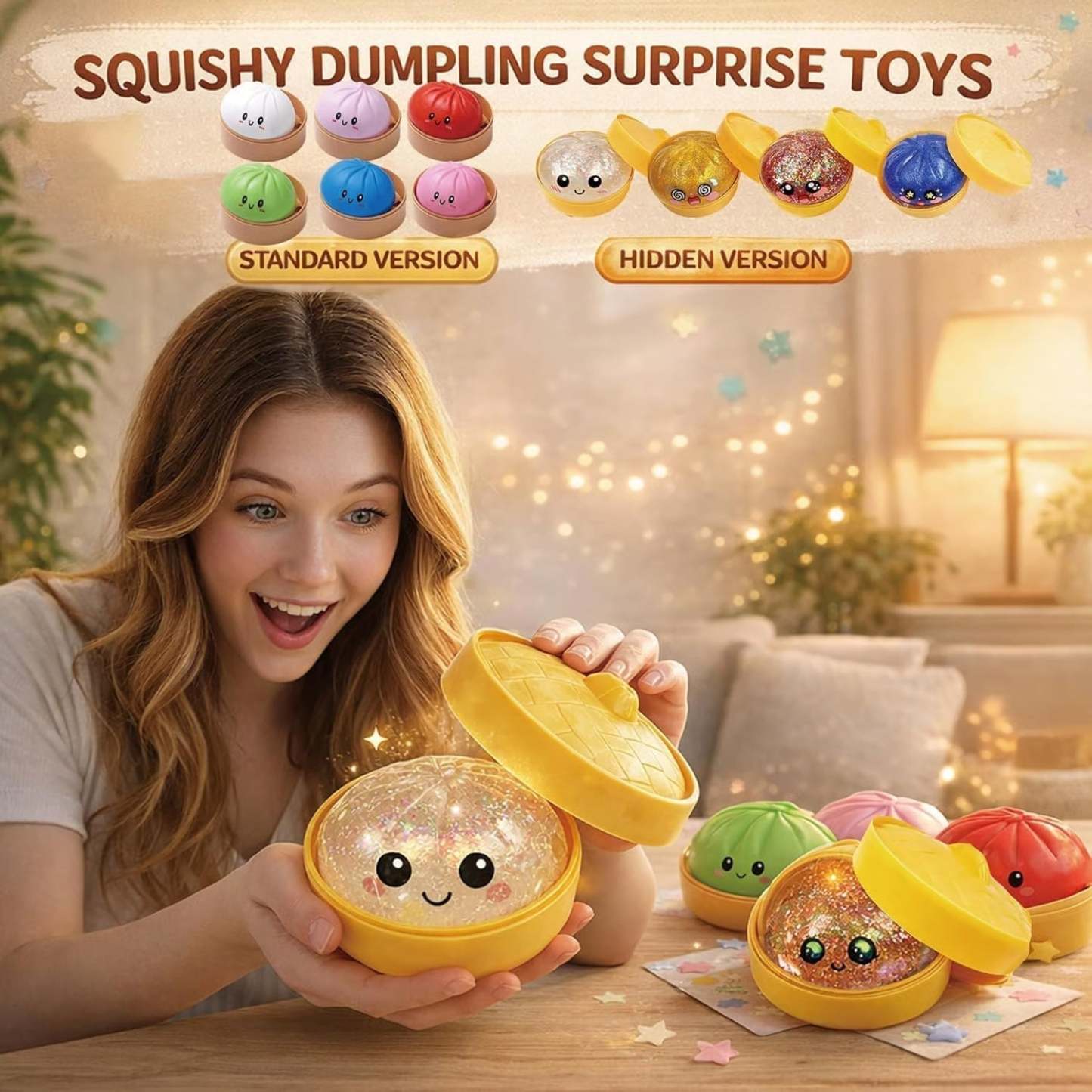 Glitter Dumpling Squishy Steamer Blind Box Surprise Squeeze Fun