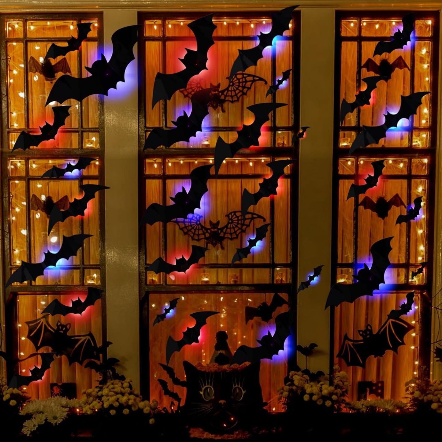 🔥Last Day 50% OFF🎁🎃👻Lighted 3D Bat Wall Decor 🦇 Spooky Halloween Party & Indoor Outdoor Home Stickers
