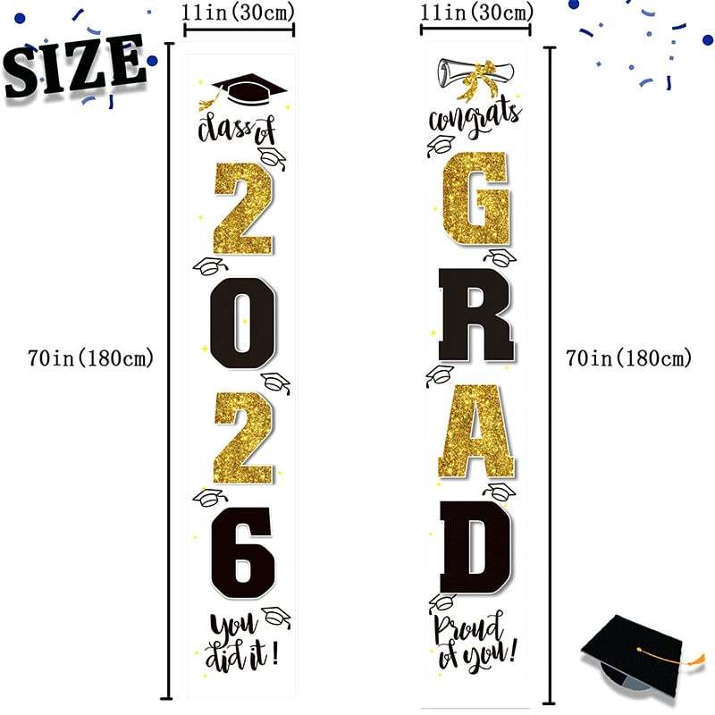 🎓Class of 2026 Graduation Banner | Congrats Grad Front Door Porch Decor for Graduation Party (✨Set of 2)