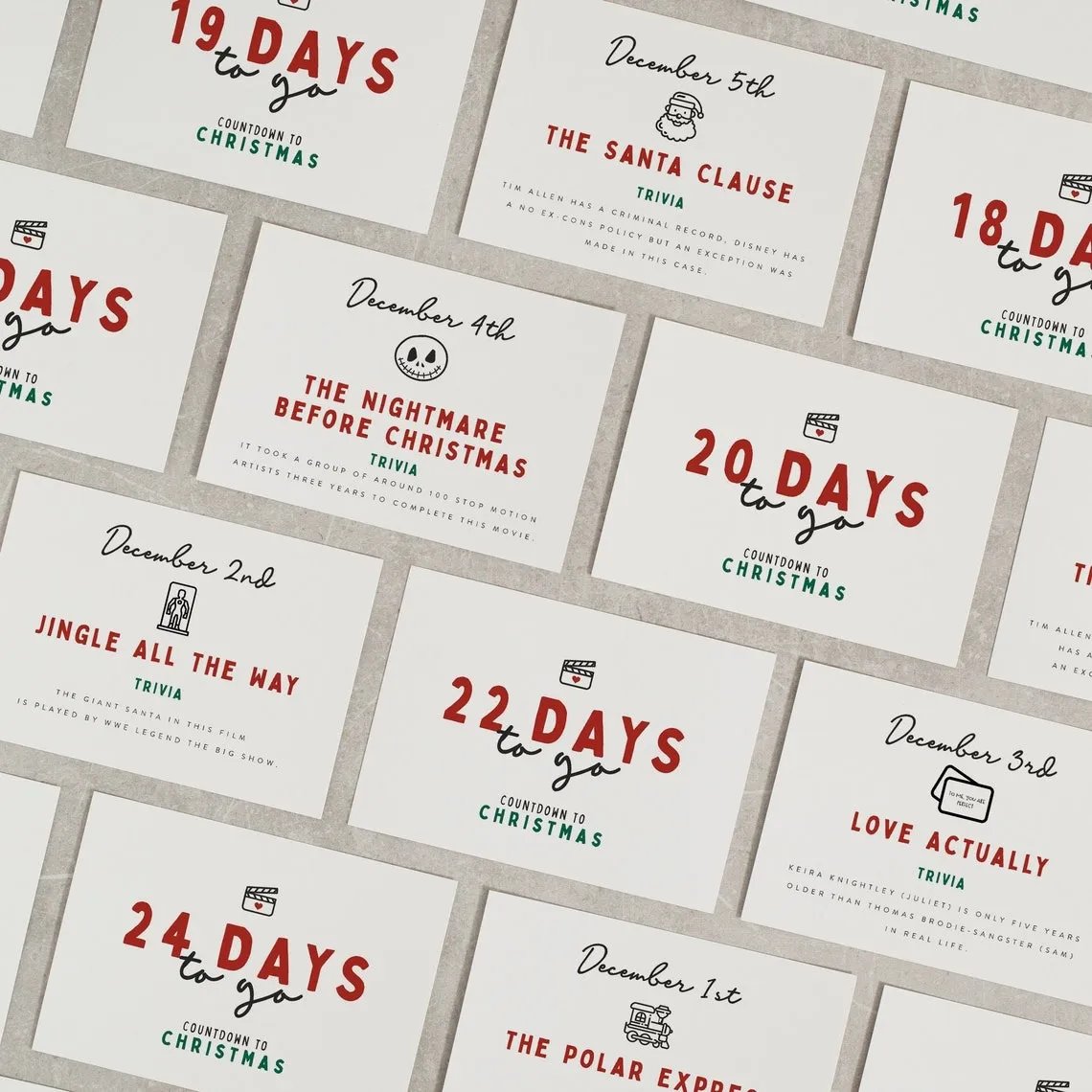 🔥LAST DAY 50% OFF🎄Christmas Movie Advent Calendar-🗃Twenty-Four Days Of Christmas Card Set