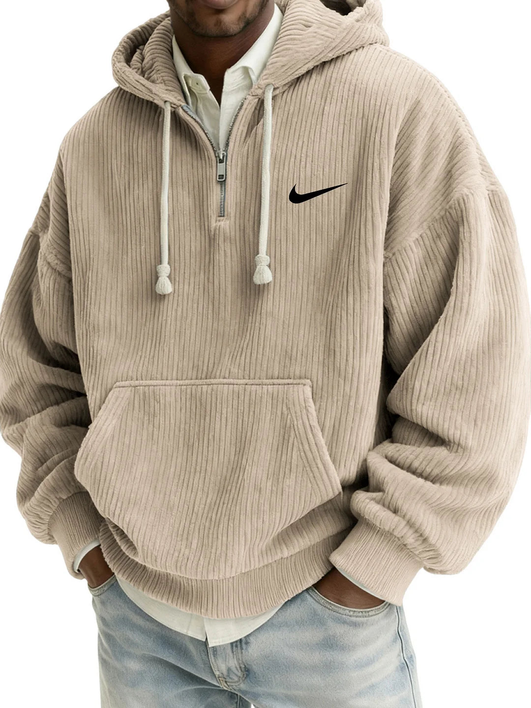 Textured Relaxed-Fit Oversized Corduroy Hoodie