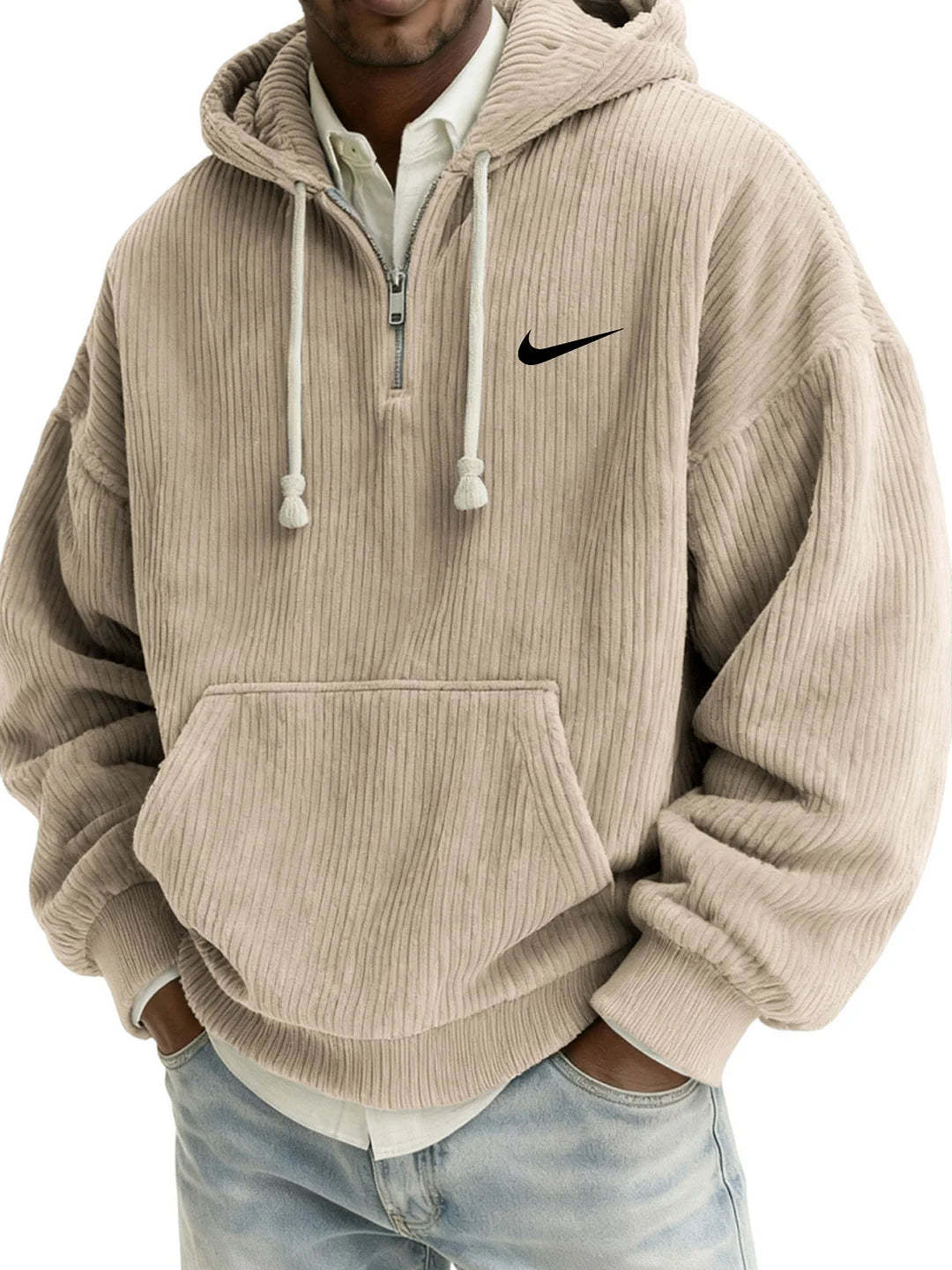 Textured Relaxed-Fit Oversized Corduroy Hoodie