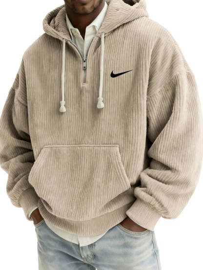 Textured Relaxed-Fit Oversized Corduroy Hoodie