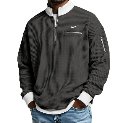 Men's Casual Fashion Up Collar Contrasting Zipper Sweatshirt