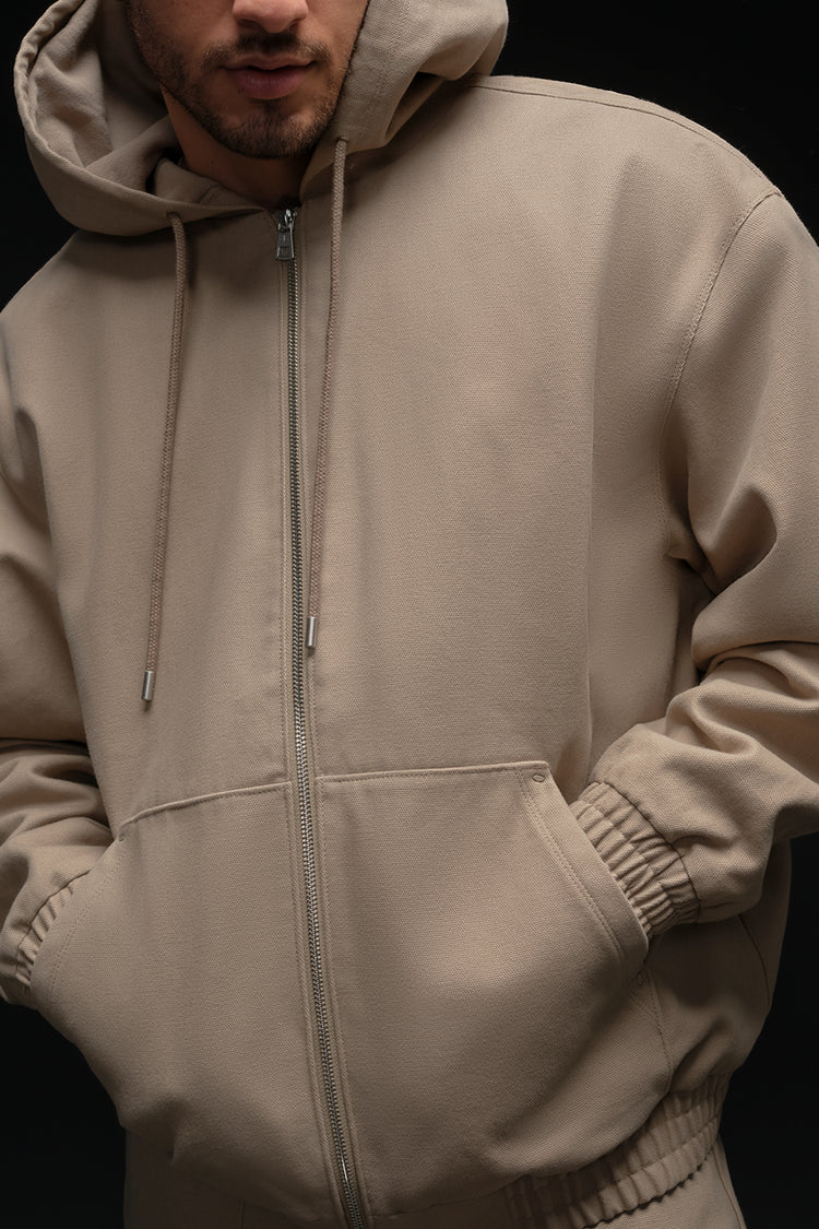 Cotton canvas full-zip hoodie