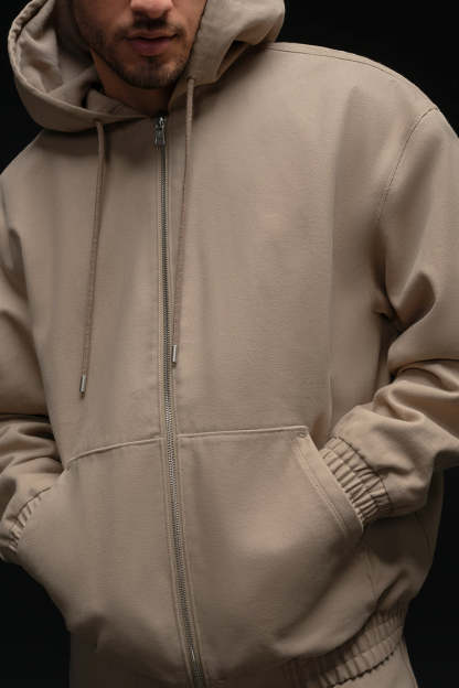 Cotton canvas full-zip hoodie