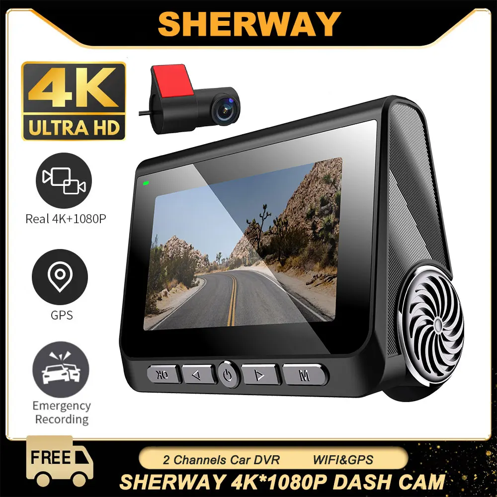 2 Channel Car DVR for Cars 4K 2-Lens GPS Wifi Front Rear Dash Cam DVR Recorder Video Registrator Car Camera 24h Parking Monitor