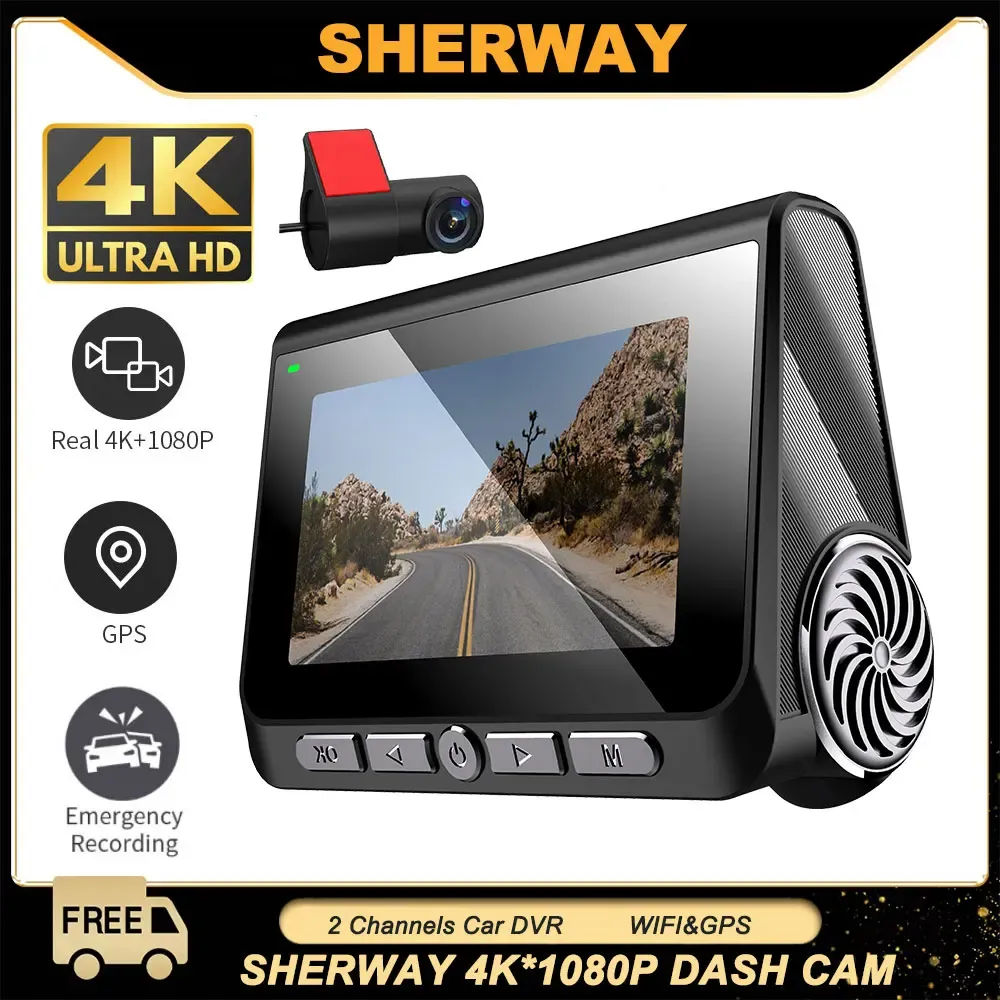 2 Channel Car DVR for Cars 4K 2-Lens GPS Wifi Front Rear Dash Cam DVR Recorder Video Registrator Car Camera 24h Parking Monitor