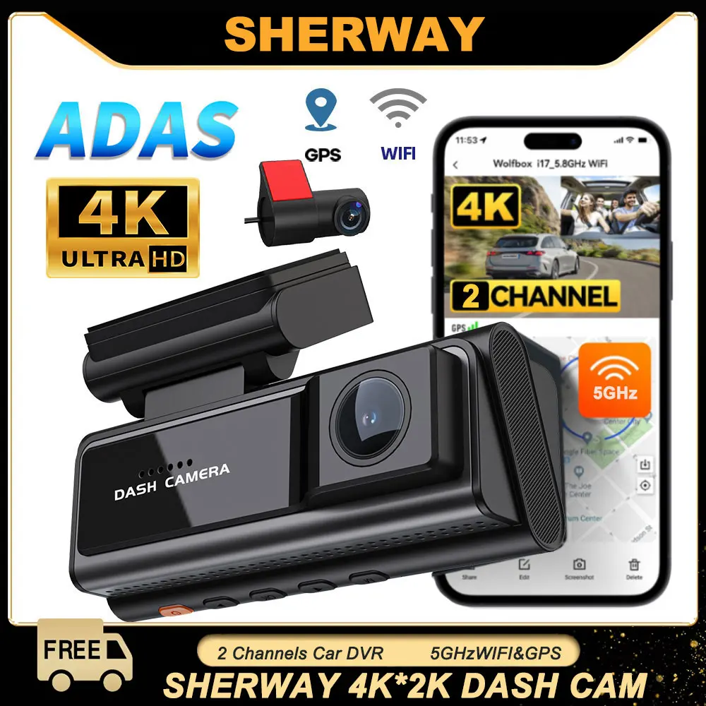 2 Channel 4K+2K ADAS Front Rear Dash Camera for Cars Built-in 5G Wifi GPS Car DVR 24H Parking Driving Video Recorder Black Box