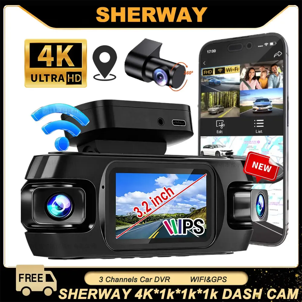 4 Channel 4K Dashcam 360°View Front and Left Right Rear Camera for Cars WDR Night Vision Wifi GPS Driving DVR 24/7 Parking Mode