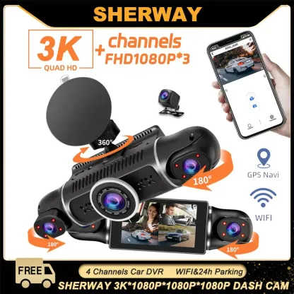 4 Channel WiFi 360° Dash Camera for Car DVR 1080P Dashcam Front Left Right Rear Night Vision Loop Recording 24H Parking Monitor
