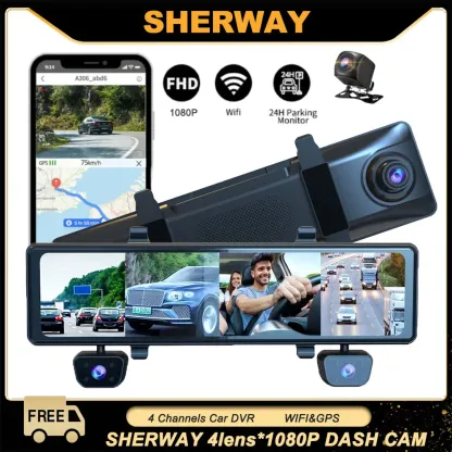 Dash Cam Ultra HD 4*1080P 4CH Car DVR 12”Touch IPS Built-in GPS Wifi 24H Parking Monitor Night Vision Car Camera Video Recorder