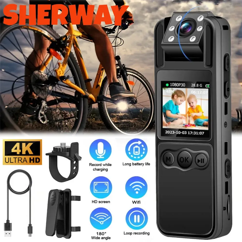 4k Action Camera Outdoor 180° Rotate Wifi Sport Camera Portable Wearable Mini Body Worn Cam Travel Vlog Bicycle Driver Recorder