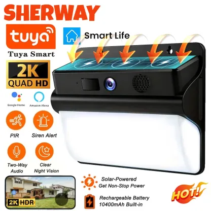 2K Solar Security Camera Tuya Smart Wifi Outdoor Wireless Battery Floodlight Camera 5MP Color Night Vision CCTV PIR Surveillance