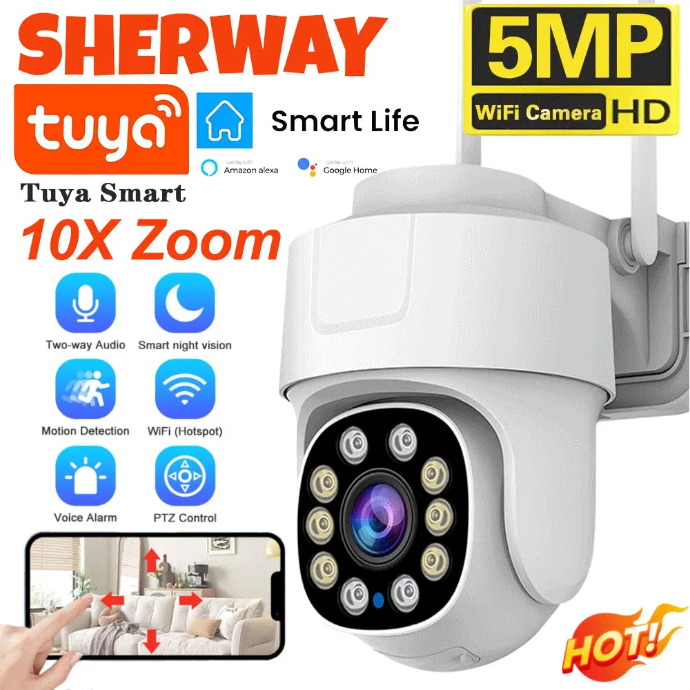 10X PTZ Zoom Wifi Camera Tuya Smart Outdoor Home Security Video Surveillance 5MP Wireless IP Cameras AI Automatic Human Tracking