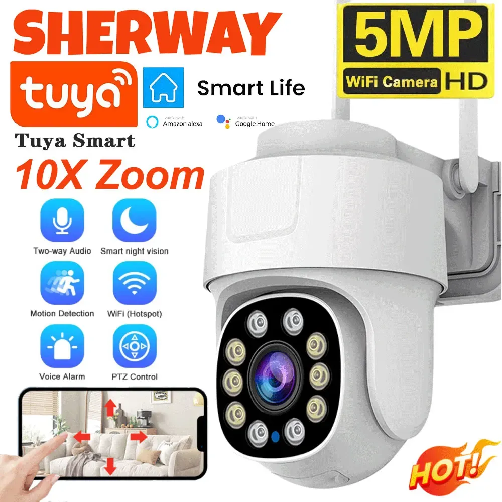10X PTZ Zoom Wifi Camera Tuya Smart Outdoor Home Security Video Surveillance 5MP Wireless IP Cameras AI Automatic Human Tracking