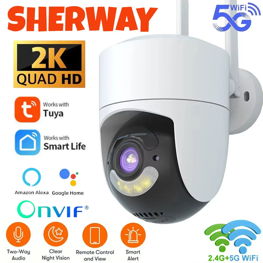 Tuya E27 Light Bulb 5G WiFi Camera Outdoor 2K 5MP PTZ IP Security Camera Human Tracking Color Night Vision Wireless Surveillance