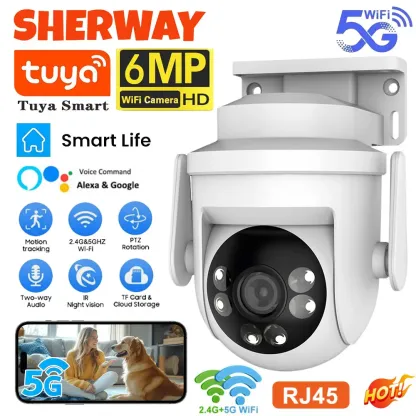 Tuya 2K 6MP WIFI Security Camera Outdoor 5G Wifi PTZ IP Home Cam CCTV Surveillance AI Tracking Baby Monitor Support Alexa/Goggle