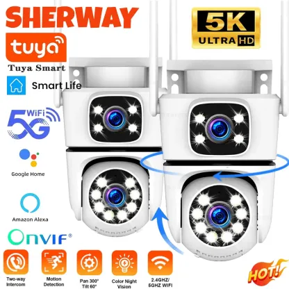4K Tuya Home Security Outdoor 5G Wifi Camera Dual Lens Dual Screen Alexa Google Camera Surveillance IR Night Vision 10x Zoom Cam