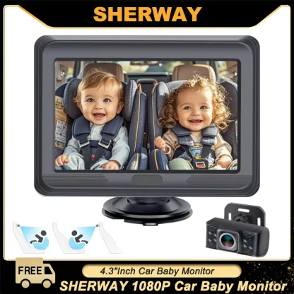 Baby Car Camera HD 1080P Rear Car Baby Monitor Adjustable Viewing Angle Backseat Car Camera 4.3'' Infrared Night Vision Monitor
