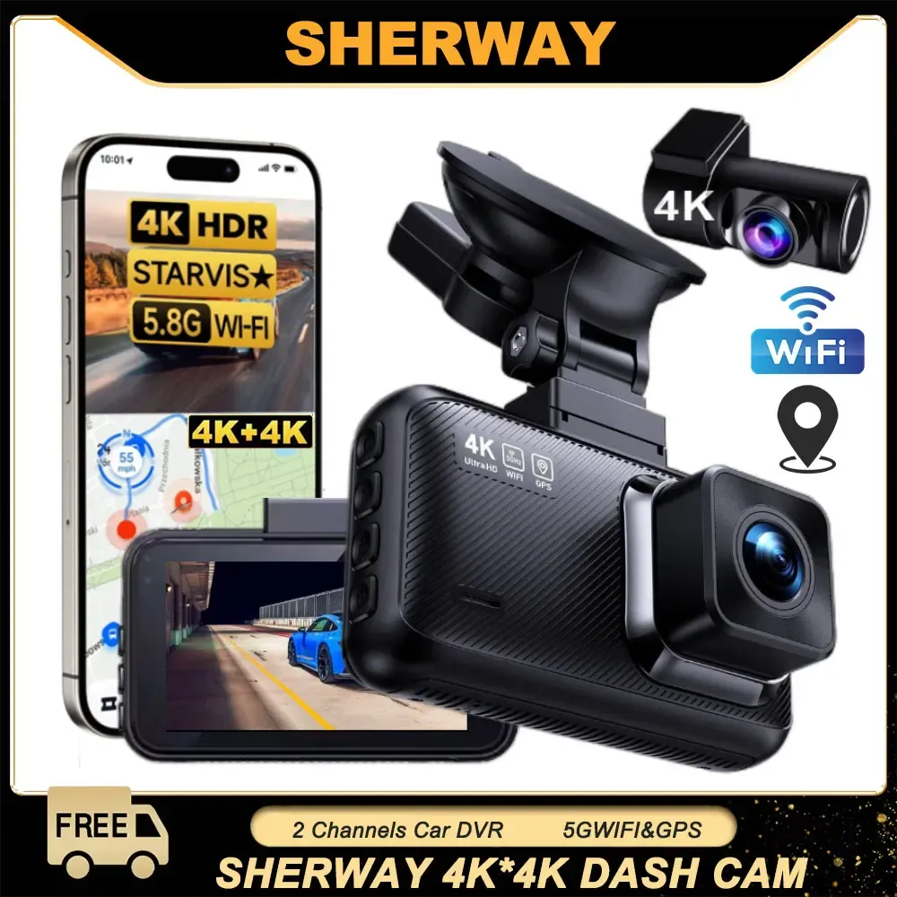 4K Dash Cam Front and Rear Built-in GPS 5G WiFi Dual Dash Camera for Cars with App 170°Wide Angle WDR HD Night Vision Car DVR