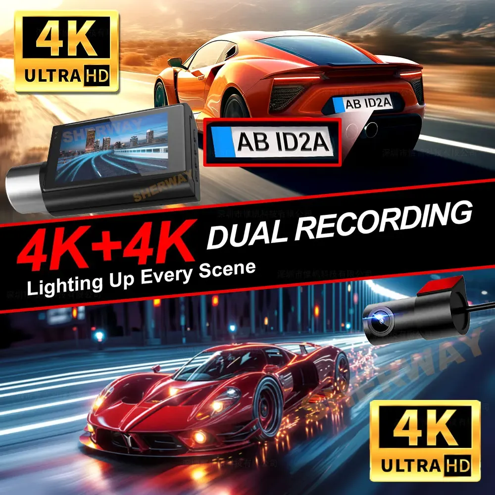 2 Channel Dash Cam 4K+4K Dual Dash Camera for Cars with 5GHz WiFi & GPS WDR Recorder Car DVR IR Night Vision 24H Parking Mode