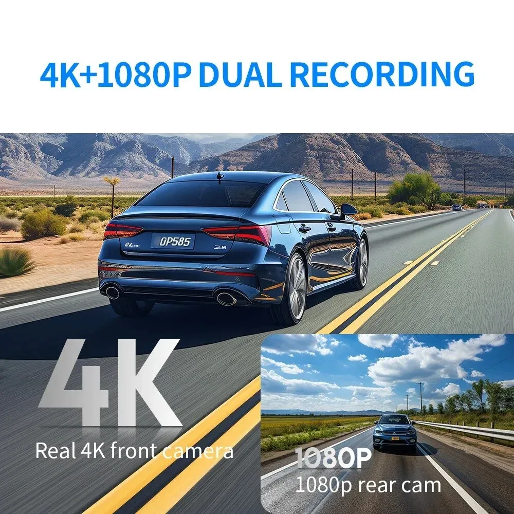4K Dash Cam Dual Lens Car DVR Driving Recorder UHD 1080P Rear Lens Camera WiFi GPS IR Night Vision 24H Parking Monitor Black Box