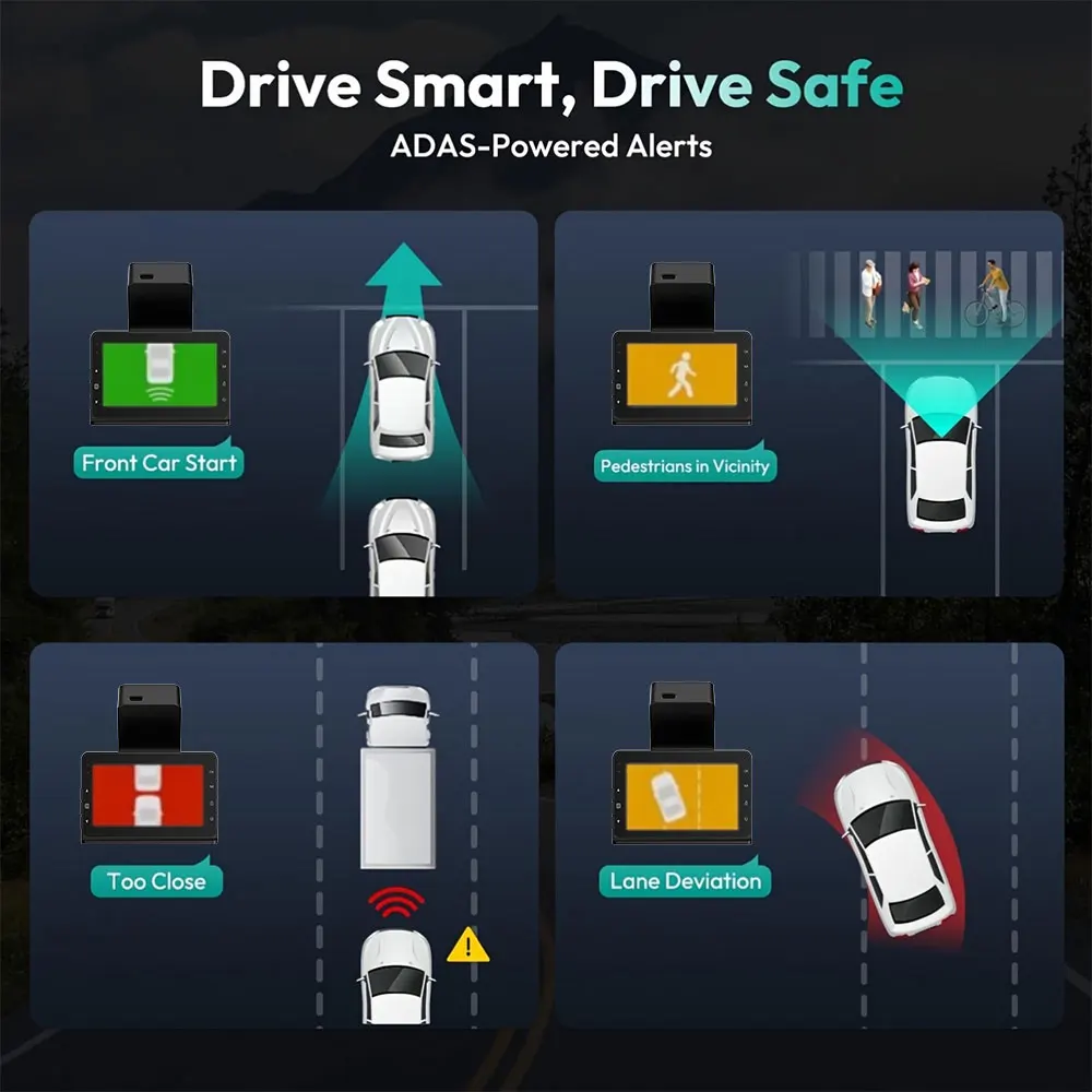 Dash Cam 2K+1080P Dual Dash Car Camera with ADAS Car DVR 24H Parking Mode Built-in WiFi GPS Adas Driving Assistance Recorder